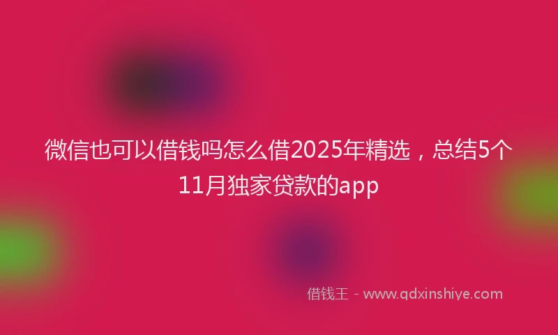 微信也可以借钱吗怎么借2025年精选，总结5个11月独家贷款的app