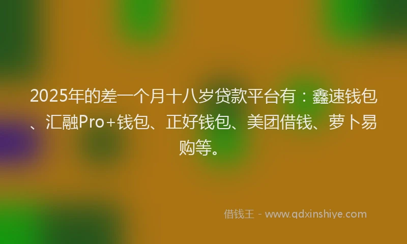 2025年的差一个月十八岁贷款平台有：鑫速钱包、汇融Pro+钱包、正好钱包、美团借钱、萝卜易购等。