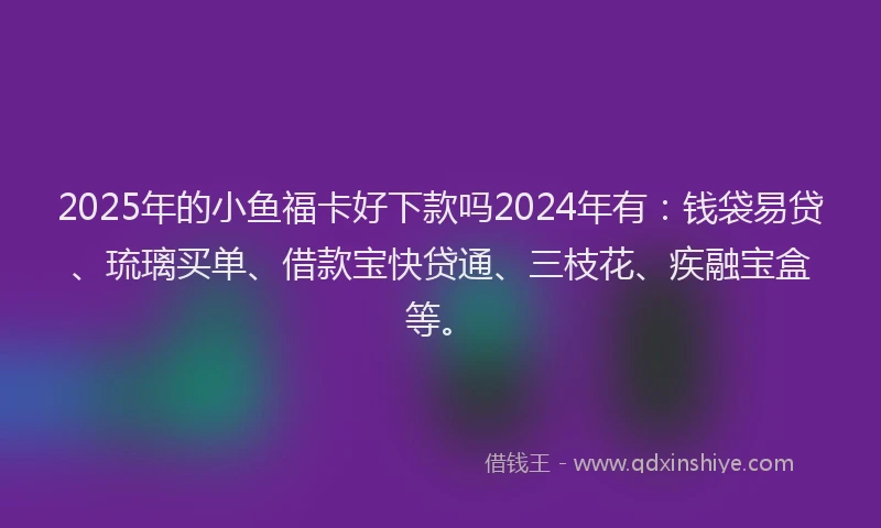 2025年的小鱼福卡好下款吗2024年有：钱袋易贷、琉璃买单、借款宝快贷通、三枝花、疾融宝盒等。