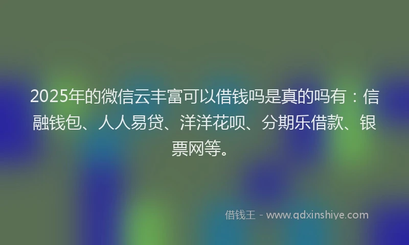 2025年的微信云丰富可以借钱吗是真的吗有：信融钱包、人人易贷、洋洋花呗、分期乐借款、银票网等。