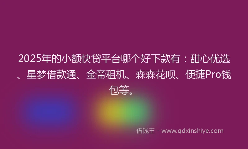 2025年的小额快贷平台哪个好下款有：甜心优选、星梦借款通、金帝租机、森森花呗、便捷Pro钱包等。