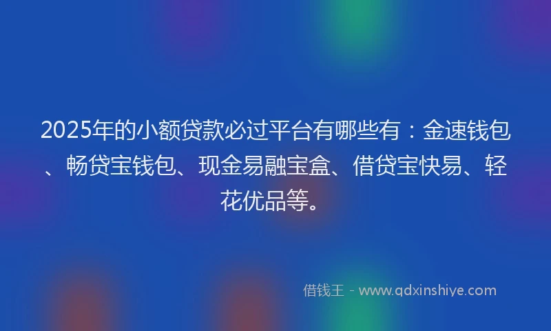 2025年的小额贷款必过平台有哪些有：金速钱包、畅贷宝钱包、现金易融宝盒、借贷宝快易、轻花优品等。