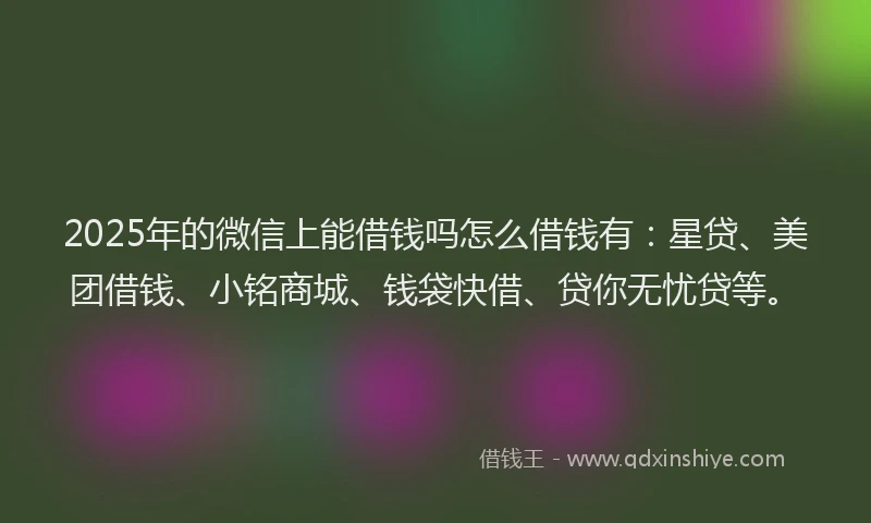 2025年的微信上能借钱吗怎么借钱有：星贷、美团借钱、小铭商城、钱袋快借、贷你无忧贷等。