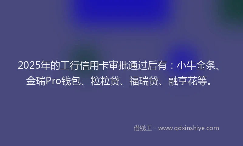2025年的工行信用卡审批通过后有：小牛金条、金瑞Pro钱包、粒粒贷、福瑞贷、融享花等。
