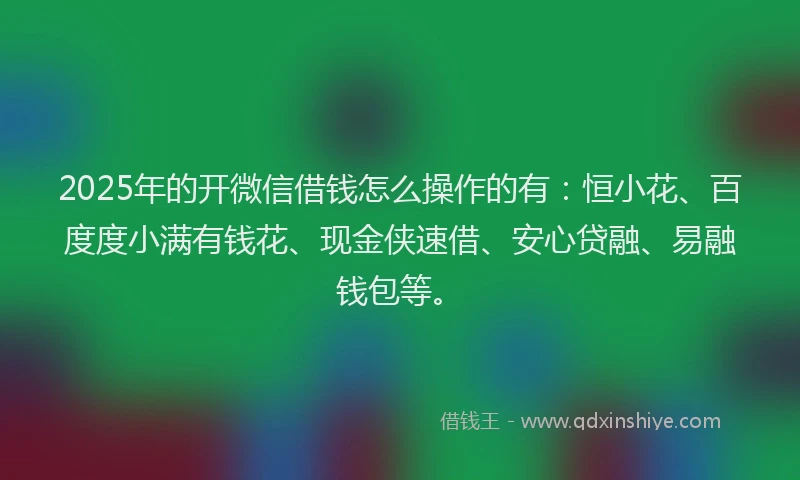 2025年的开微信借钱怎么操作的有：恒小花、百度度小满有钱花、现金侠速借、安心贷融、易融钱包等。