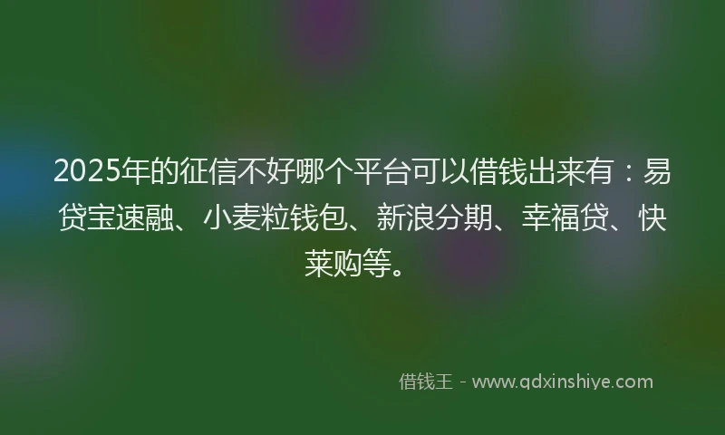 2025年的征信不好哪个平台可以借钱出来有：易贷宝速融、小麦粒钱包、新浪分期、幸福贷、快莱购等。