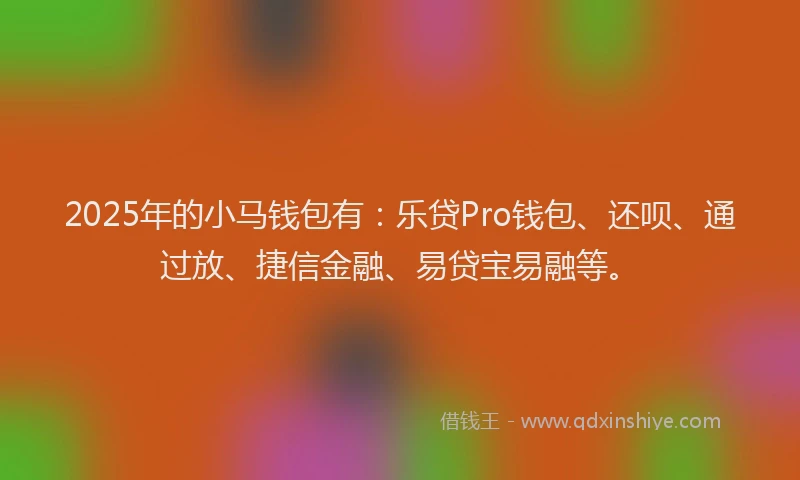 2025年的小马钱包有：乐贷Pro钱包、还呗、通过放、捷信金融、易贷宝易融等。