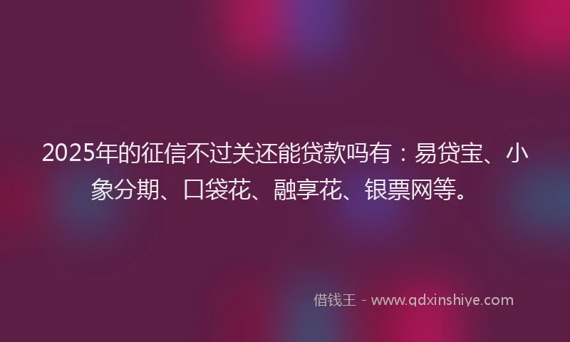 2025年的征信不过关还能贷款吗有：易贷宝、小象分期、口袋花、融享花、银票网等。