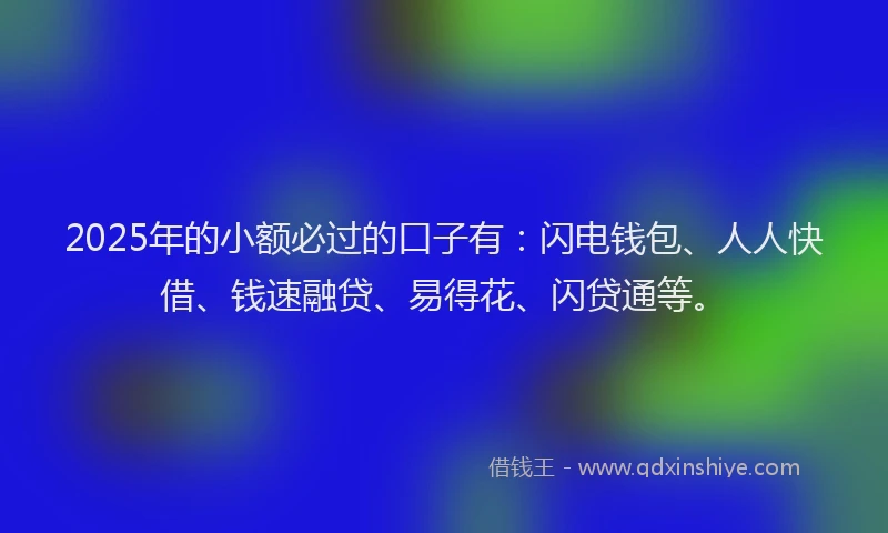 2025年的小额必过的口子有：闪电钱包、人人快借、钱速融贷、易得花、闪贷通等。