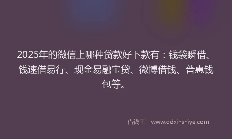2025年的微信上哪种贷款好下款有：钱袋瞬借、钱速借易行、现金易融宝贷、微博借钱、普惠钱包等。