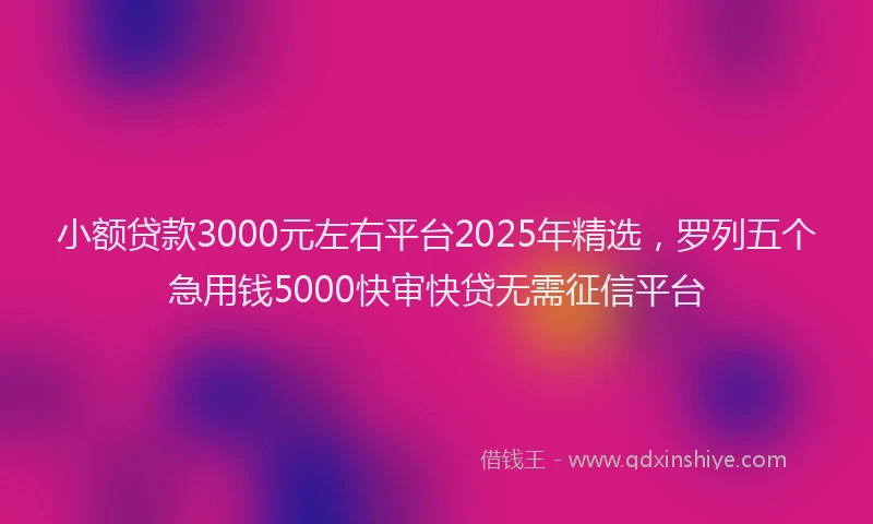 小额贷款3000元左右平台2025年精选，罗列五个急用钱5000快审快贷无需征信平台