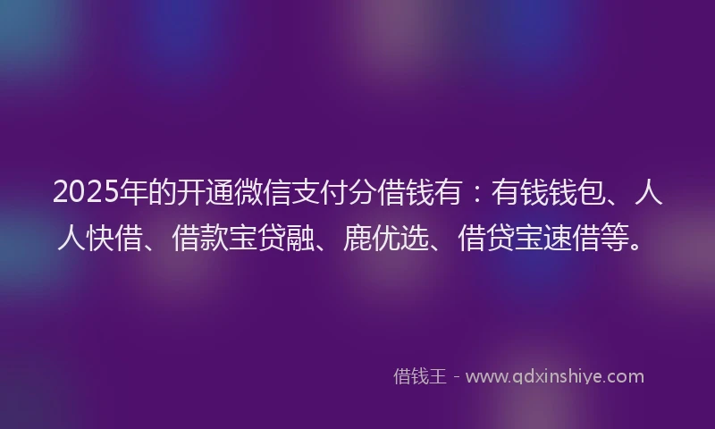 2025年的开通微信支付分借钱有：有钱钱包、人人快借、借款宝贷融、鹿优选、借贷宝速借等。