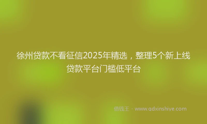 徐州贷款不看征信2025年精选，整理5个新上线贷款平台门槛低平台