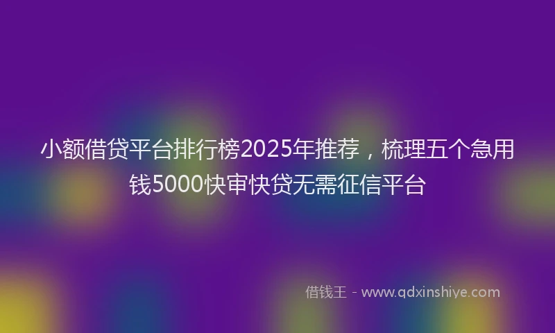 小额借贷平台排行榜2025年推荐，梳理五个急用钱5000快审快贷无需征信平台