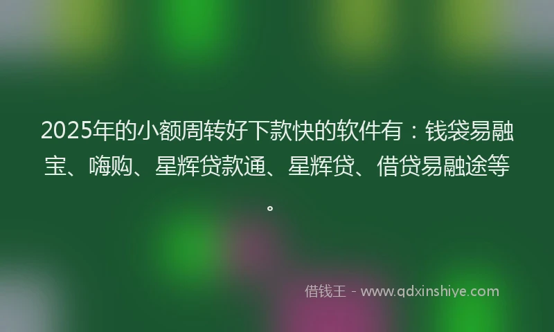 2025年的小额周转好下款快的软件有：钱袋易融宝、嗨购、星辉贷款通、星辉贷、借贷易融途等。