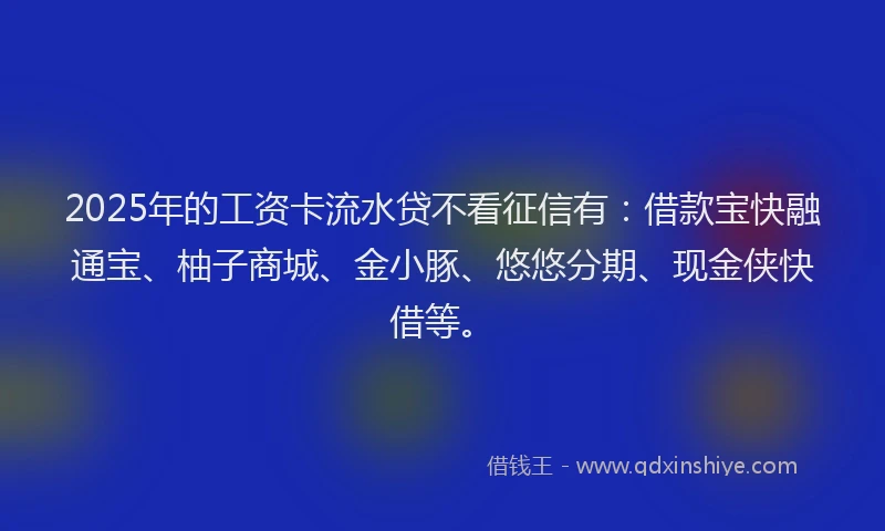 2025年的工资卡流水贷不看征信有：借款宝快融通宝、柚子商城、金小豚、悠悠分期、现金侠快借等。