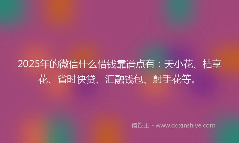 2025年的微信什么借钱靠谱点有：天小花、桔享花、省时快贷、汇融钱包、射手花等。