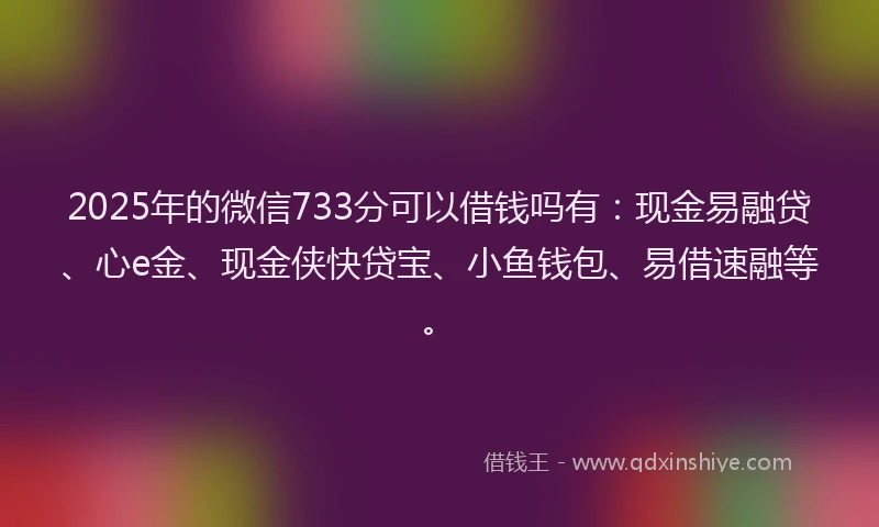2025年的微信733分可以借钱吗有：现金易融贷、心e金、现金侠快贷宝、小鱼钱包、易借速融等。