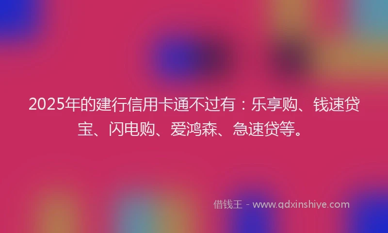 2025年的建行信用卡通不过有：乐享购、钱速贷宝、闪电购、爱鸿森、急速贷等。