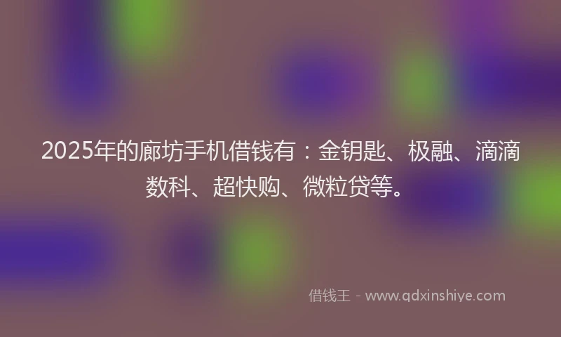 2025年的廊坊手机借钱有：金钥匙、极融、滴滴数科、超快购、微粒贷等。