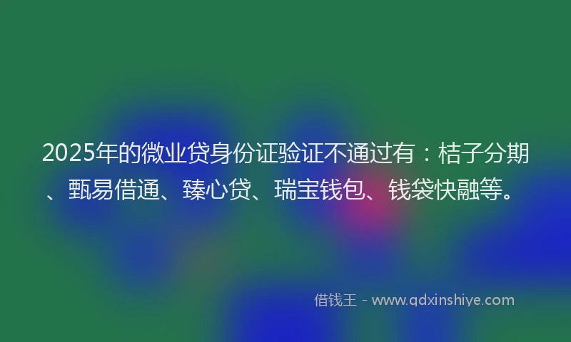2025年的微业贷身份证验证不通过有：桔子分期、甄易借通、臻心贷、瑞宝钱包、钱袋快融等。