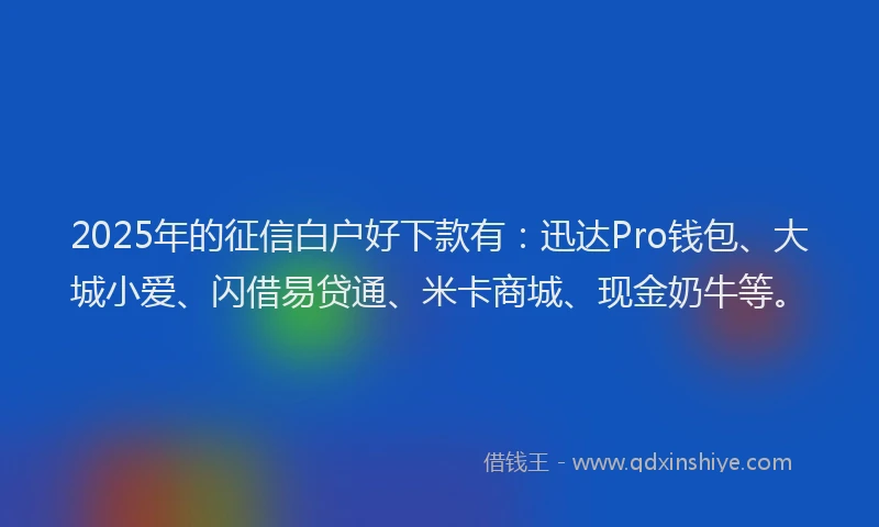 2025年的征信白户好下款有：迅达Pro钱包、大城小爱、闪借易贷通、米卡商城、现金奶牛等。