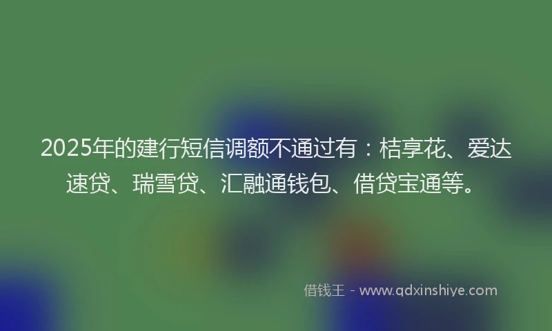 2025年的建行短信调额不通过有：桔享花、爱达速贷、瑞雪贷、汇融通钱包、借贷宝通等。