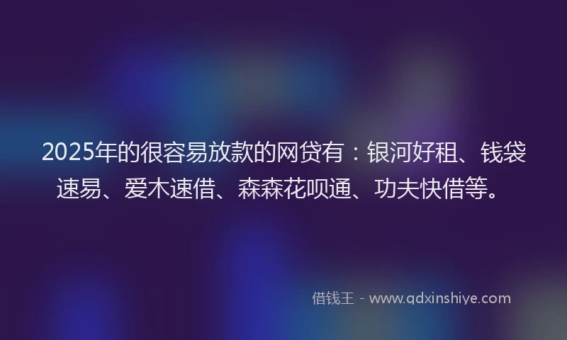 2025年的很容易放款的网贷有：银河好租、钱袋速易、爱木速借、森森花呗通、功夫快借等。