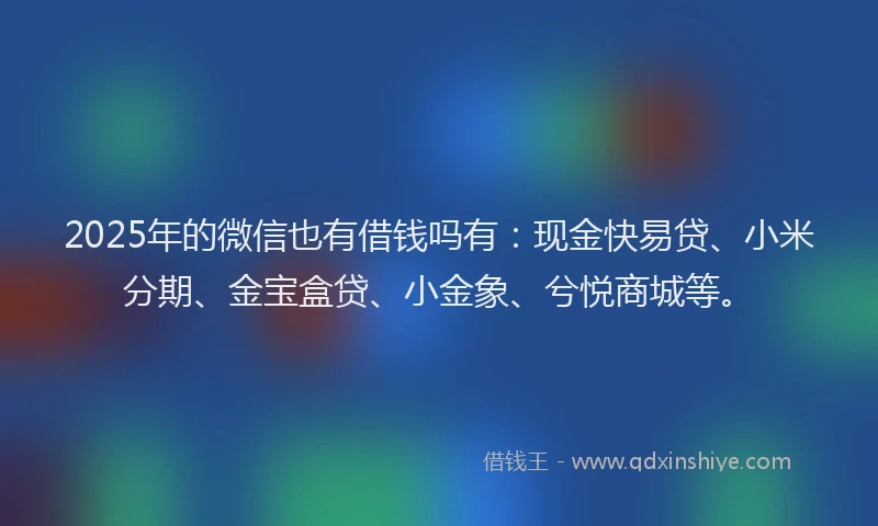 2025年的微信也有借钱吗有：现金快易贷、小米分期、金宝盒贷、小金象、兮悦商城等。