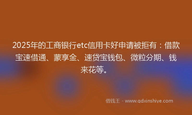 2025年的工商银行etc信用卡好申请被拒有：借款宝速借通、蒙享金、速贷宝钱包、微粒分期、钱来花等。