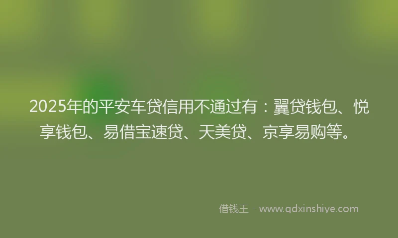 2025年的平安车贷信用不通过有：翼贷钱包、悦享钱包、易借宝速贷、天美贷、京享易购等。