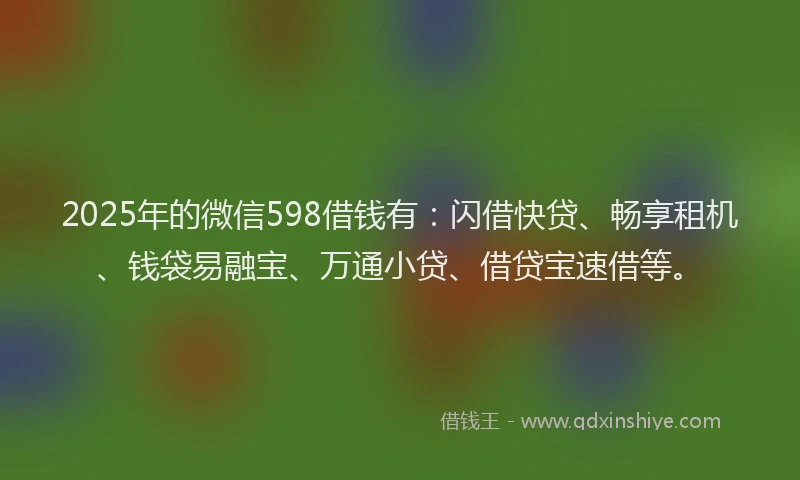 2025年的微信598借钱有：闪借快贷、畅享租机、钱袋易融宝、万通小贷、借贷宝速借等。
