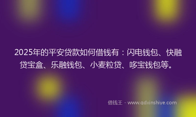 2025年的平安贷款如何借钱有：闪电钱包、快融贷宝盒、乐融钱包、小麦粒贷、哆宝钱包等。