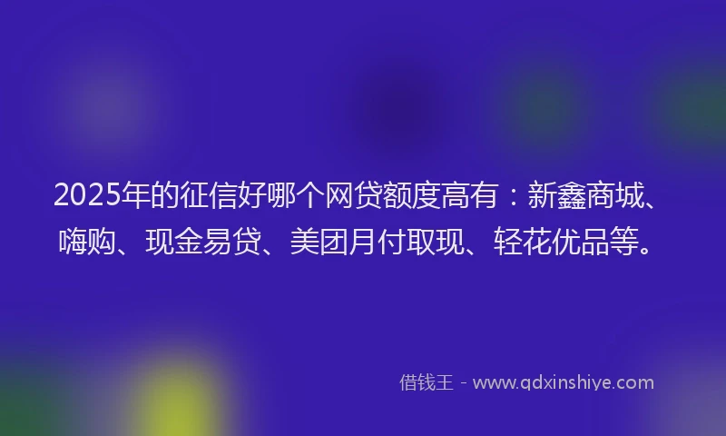 2025年的征信好哪个网贷额度高有：新鑫商城、嗨购、现金易贷、美团月付取现、轻花优品等。