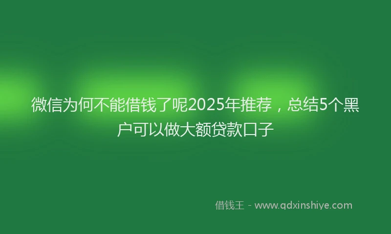 微信为何不能借钱了呢2025年推荐，总结5个黑户可以做大额贷款口子
