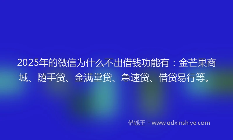 2025年的微信为什么不出借钱功能有：金芒果商城、随手贷、金满堂贷、急速贷、借贷易行等。
