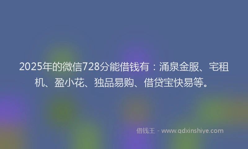2025年的微信728分能借钱有：涌泉金服、宅租机、盈小花、独品易购、借贷宝快易等。