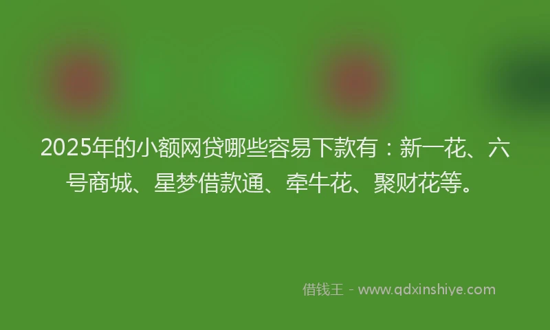 2025年的小额网贷哪些容易下款有：新一花、六号商城、星梦借款通、牵牛花、聚财花等。