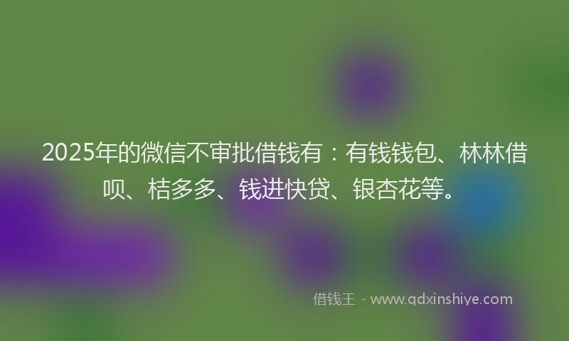 2025年的微信不审批借钱有：有钱钱包、林林借呗、桔多多、钱进快贷、银杏花等。