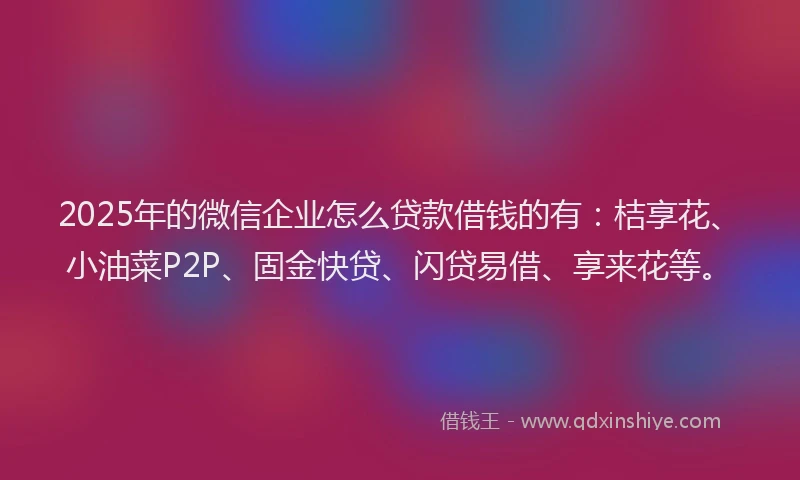 2025年的微信企业怎么贷款借钱的有：桔享花、小油菜P2P、固金快贷、闪贷易借、享来花等。