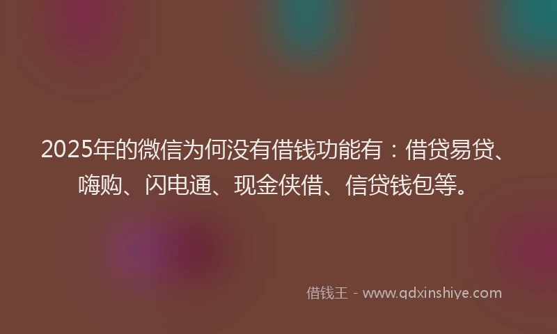 2025年的微信为何没有借钱功能有：借贷易贷、嗨购、闪电通、现金侠借、信贷钱包等。