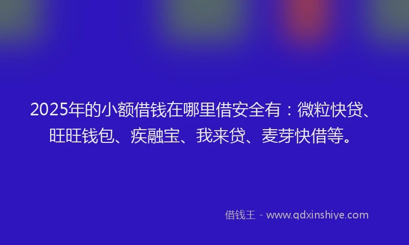 2025年的小额借钱在哪里借安全有：微粒快贷、旺旺钱包、疾融宝、我来贷、麦芽快借等。