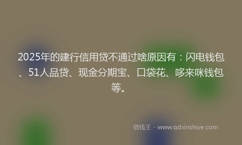 2025年的建行信用贷不通过啥原因有：闪电钱包、51人品贷、现金分期宝、口袋花、哆来咪钱包等。