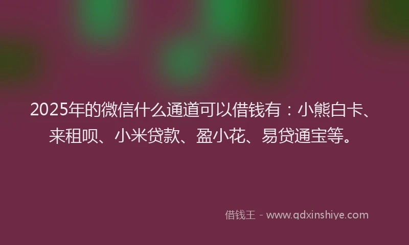 2025年的微信什么通道可以借钱有：小熊白卡、来租呗、小米贷款、盈小花、易贷通宝等。