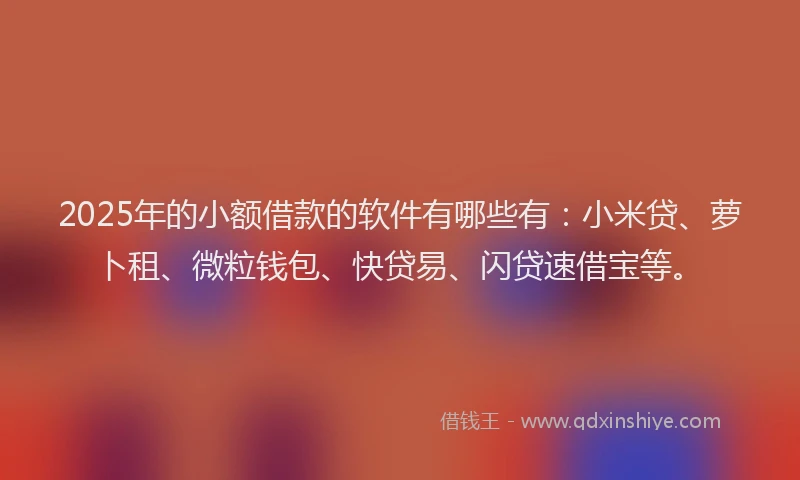 2025年的小额借款的软件有哪些有：小米贷、萝卜租、微粒钱包、快贷易、闪贷速借宝等。