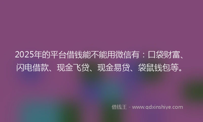 2025年的平台借钱能不能用微信有：口袋财富、闪电借款、现金飞贷、现金易贷、袋鼠钱包等。