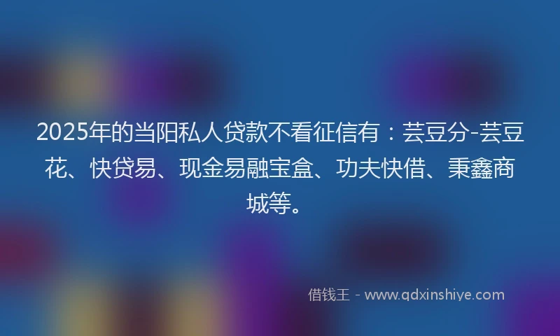 2025年的当阳私人贷款不看征信有：芸豆分-芸豆花、快贷易、现金易融宝盒、功夫快借、秉鑫商城等。
