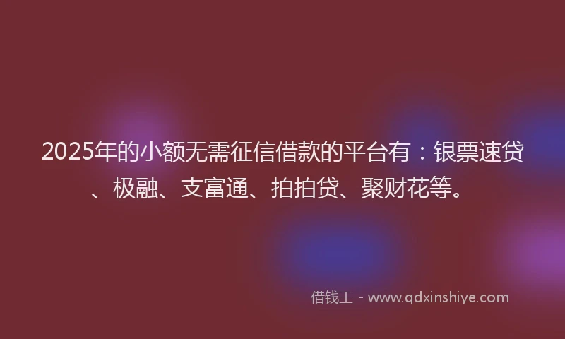 2025年的小额无需征信借款的平台有：银票速贷、极融、支富通、拍拍贷、聚财花等。