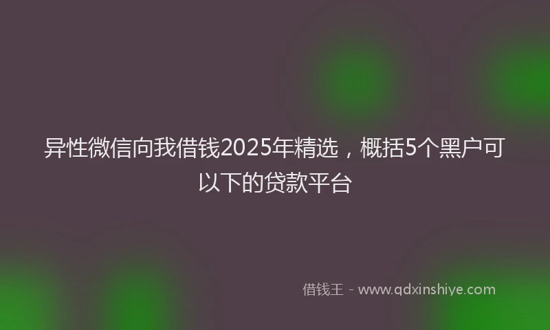 异性微信向我借钱2025年精选，概括5个黑户可以下的贷款平台