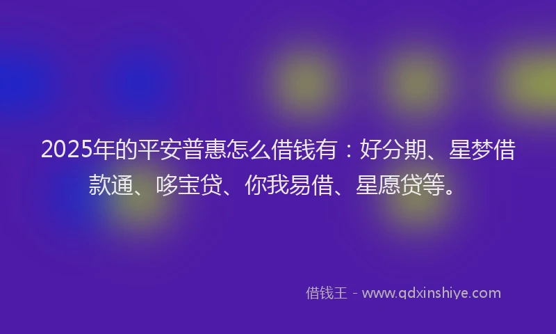 2025年的平安普惠怎么借钱有：好分期、星梦借款通、哆宝贷、你我易借、星愿贷等。